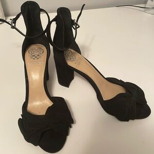 Vince Camuto Black Suede Knotted Open-Toe Ankle Strap Heels